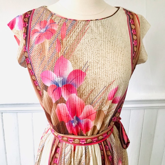 Dresses & Skirts - 70s Vintage VTG Border Print HIBISCUS FLORAL Dress SM